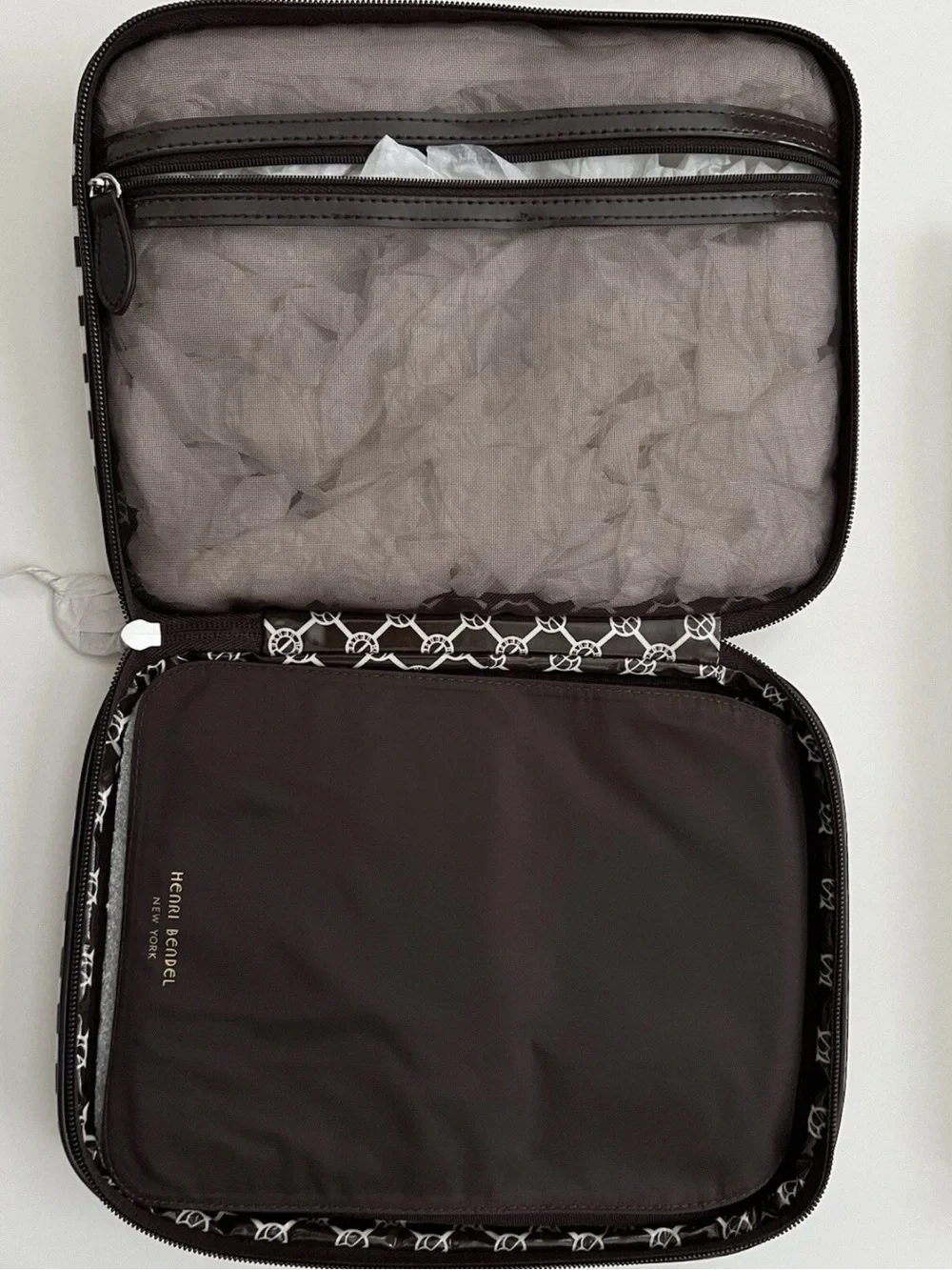 Henri Bendel Brown & White centenial Stripe Cosmetic/brush Case
